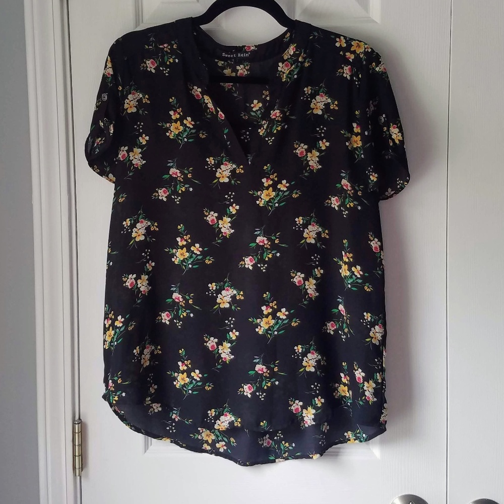 Stitch Fix Sweet Rain Floral Sheer V-Neck